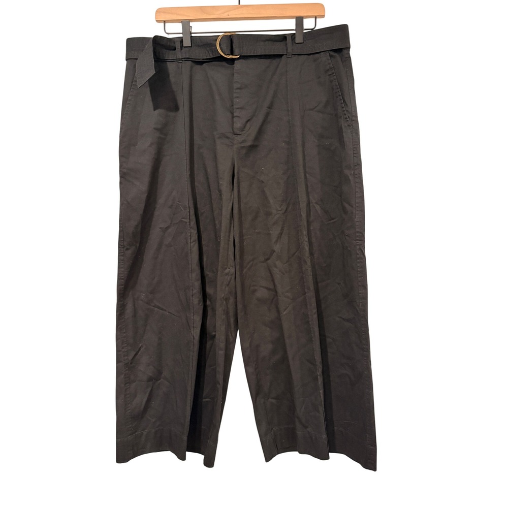 Lauren Ralph Lauren Black Wide Leg Cropped Belted Trousers Culottes Womens 14